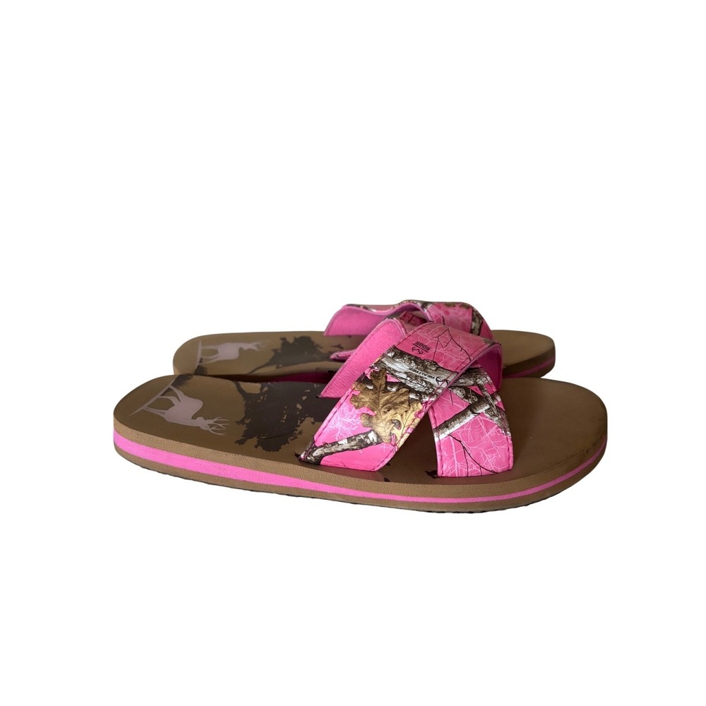 Realtree Women's Pink Camo Deer Flip Flop Sandals Size S/M 7/8‎ Hunting Leisure